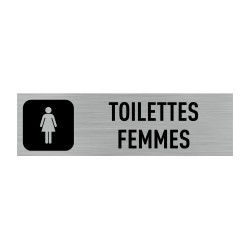 Plaque de porte rectangulaire Toilettes Femmes (Q0004). Plaque alu brossé ou Autocollant souple, au choix. Signalétique Toilette