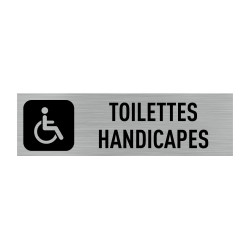 Plaque de porte rectangulaire Toilettes Handicapés (Q0005). Plaque alu brossé ou Autocollant souple, au choix. Signalétique Toil