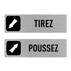 Lot de 2 plaques de porte Poussez/Tirez (Q0436). 2x Plaques en alu brossé ou 2x Autocollants souples, au choix. Flèches directio