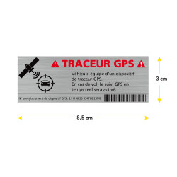 adhésif en aluminium brossé véhicule équipé d'un traceur GPS 8,5x3 cm