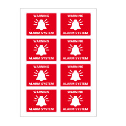 adhésif warning alarm system rouge en planche de 8