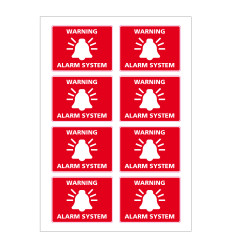 adhésif warning alarm system rouge en planche de 8