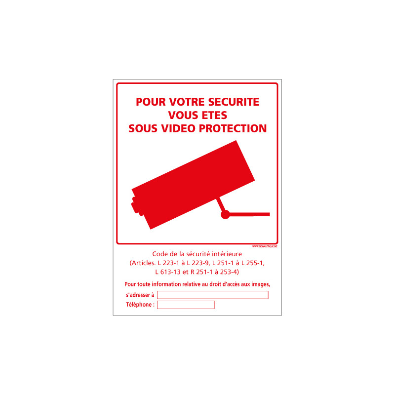 Panneau POUR VOTRE SECURITE VOUS ETES SOUS VIDEO PROTECTION (G1233)