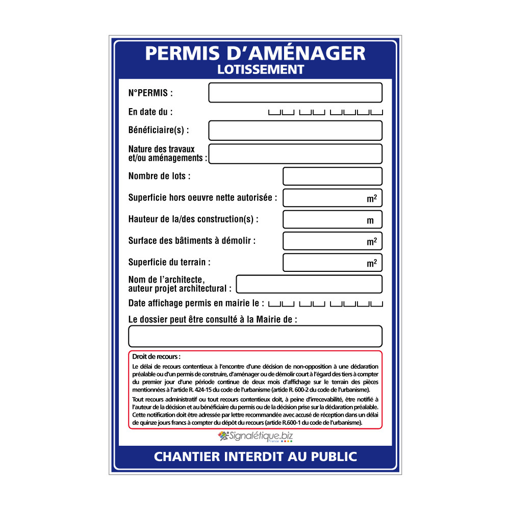Permis d'aménager lotissement Permis d'aménager lotissement