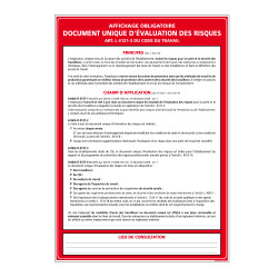 Panneaux Affichage obligatoire document unique d'évaluations des risques