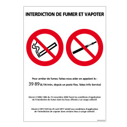 Panneaux Affichage obligatoire interdiction de fumer et vapoter