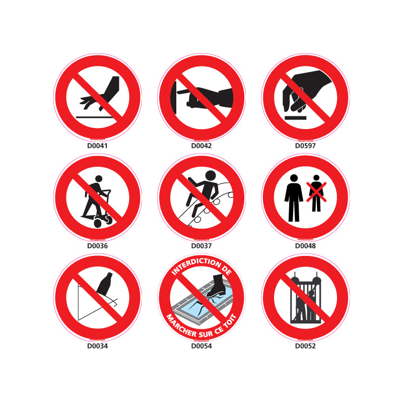 Panneaux d'INTERDICTION Risques accidentels Panneaux d'INTERDICTION Risques accidentels