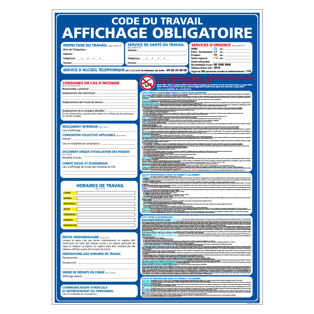 Code du travail affichage obligatoire