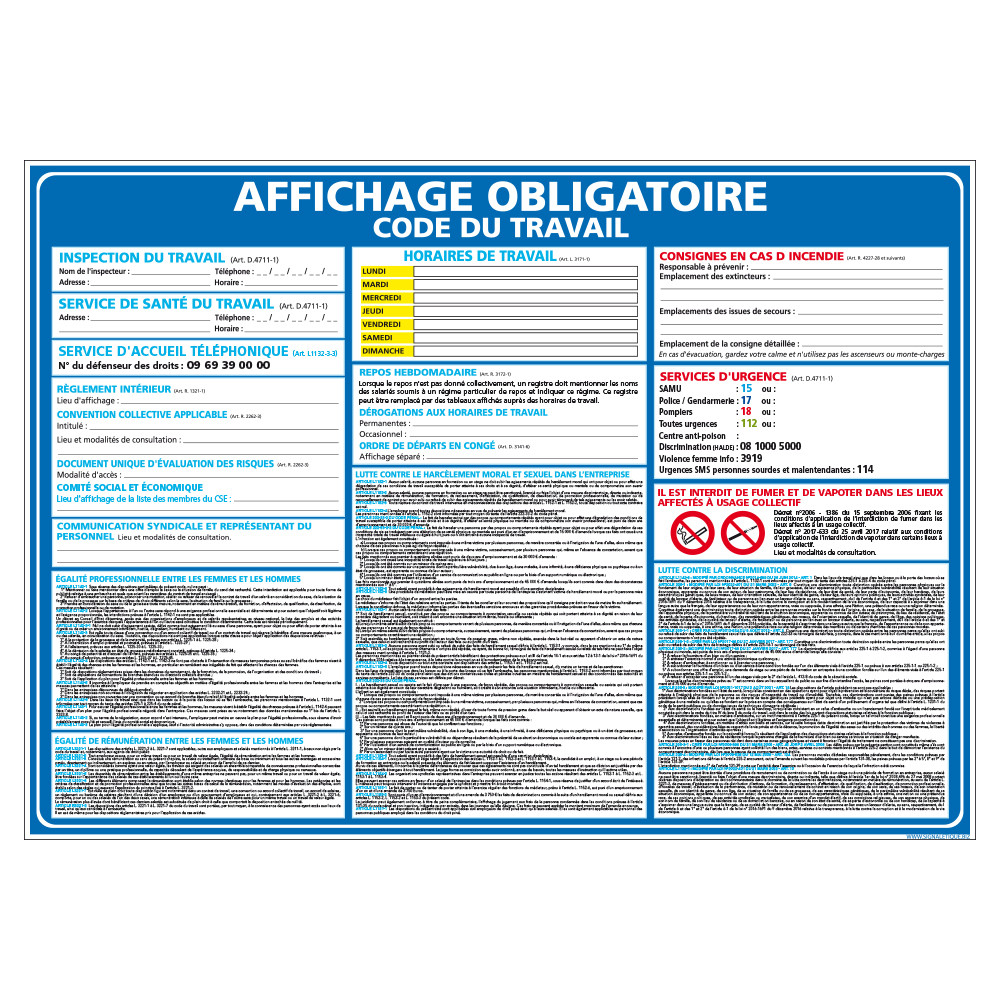 Affichage obligatoire code du travail