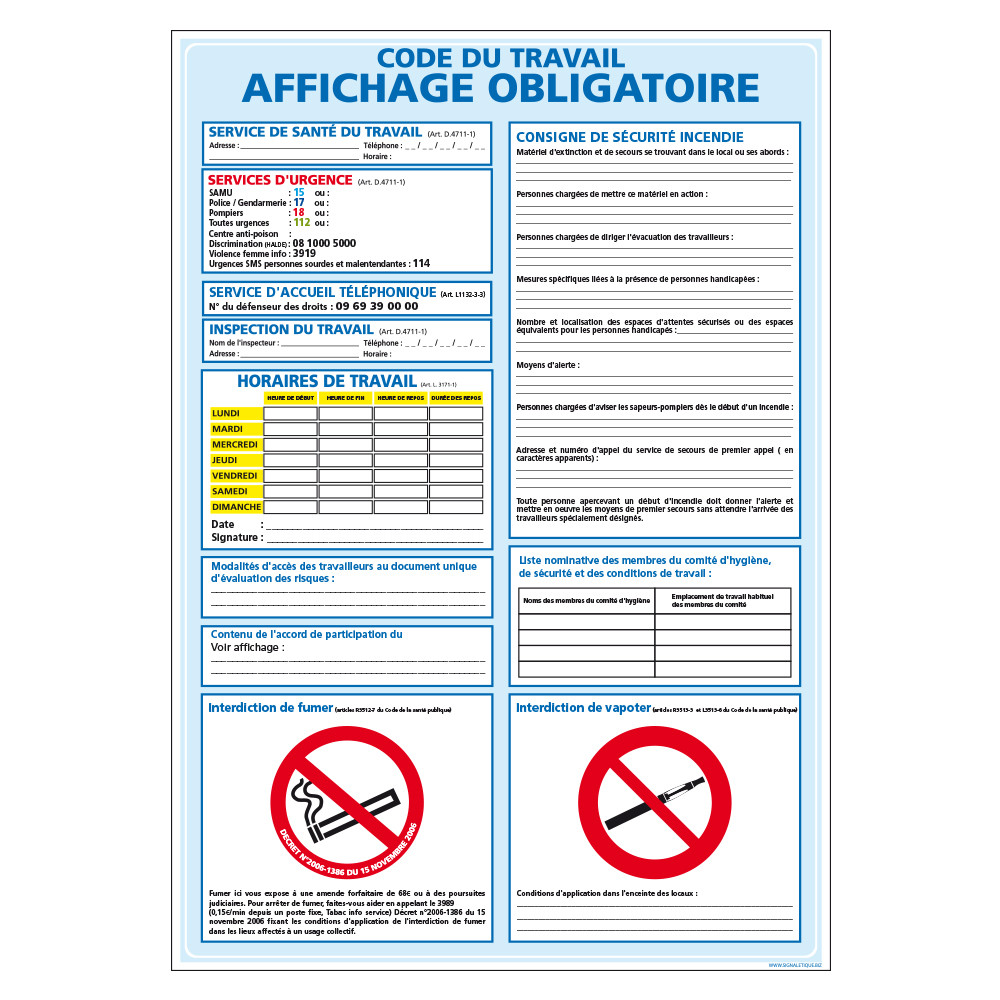 Affichage obligatoire code du travail