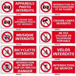 Panneau d'INTERDICTION (photo, musique, velo)