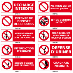 Panneaux d'interdiction DECHARGE et TOILETTES