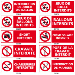 Panneau d'INTERDICTION (ballon, short, manger)