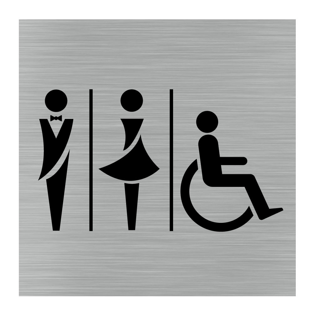 Plaque de porte carrée toilettes hommes, femmes et PMR