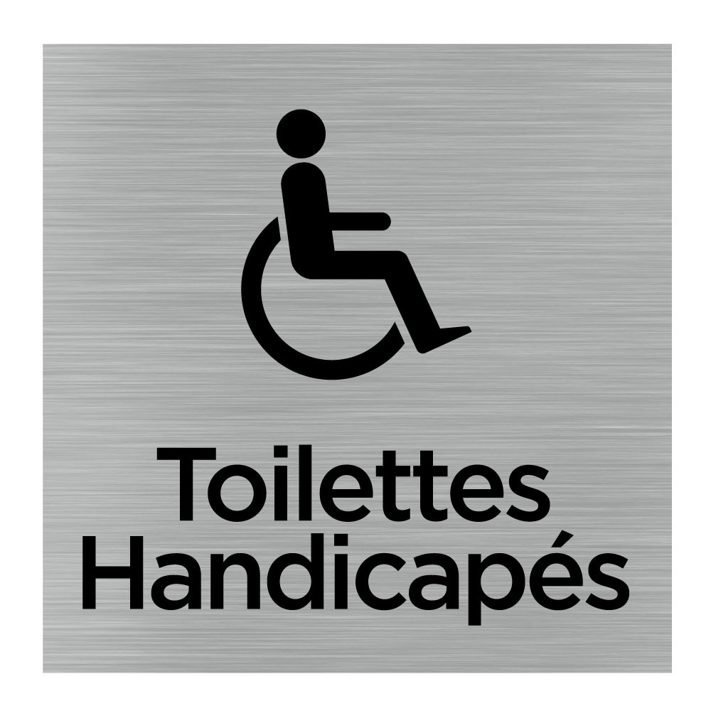 Panneau de porte autocollant toilettes handicapés 17x4,4 cm look aluminium