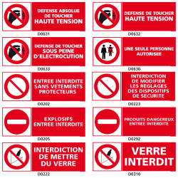 Panneaux d'INTERDICTION (electrique, danger, verre)