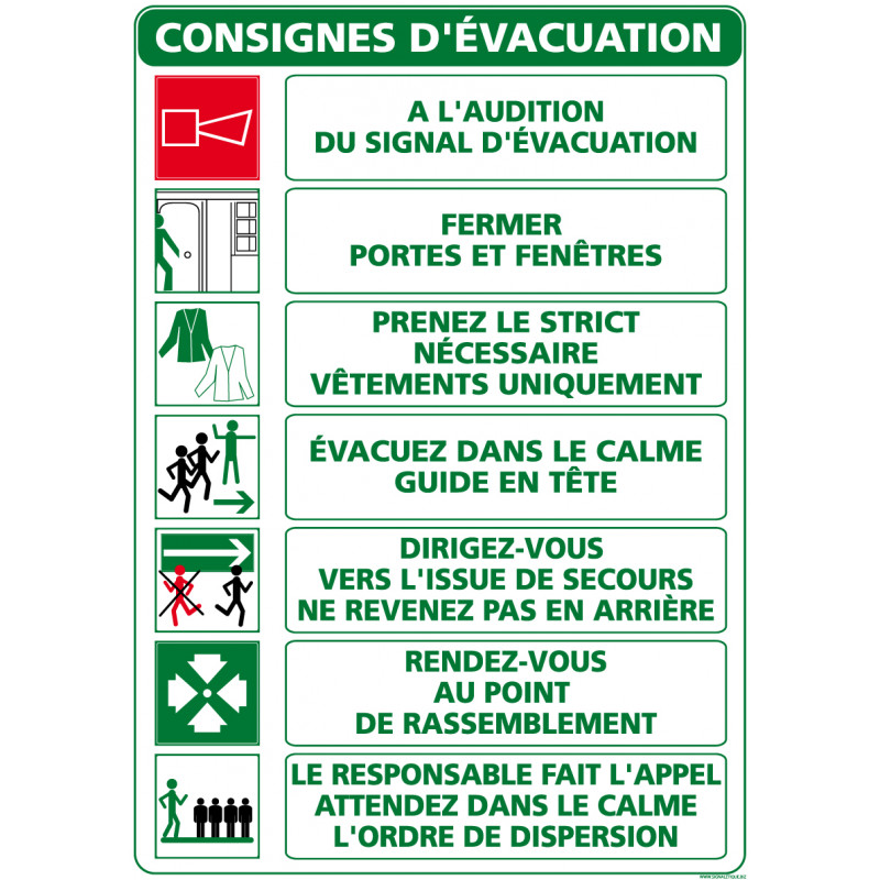 Panneau securite CONSIGNES D'EVACUATION (A0318)