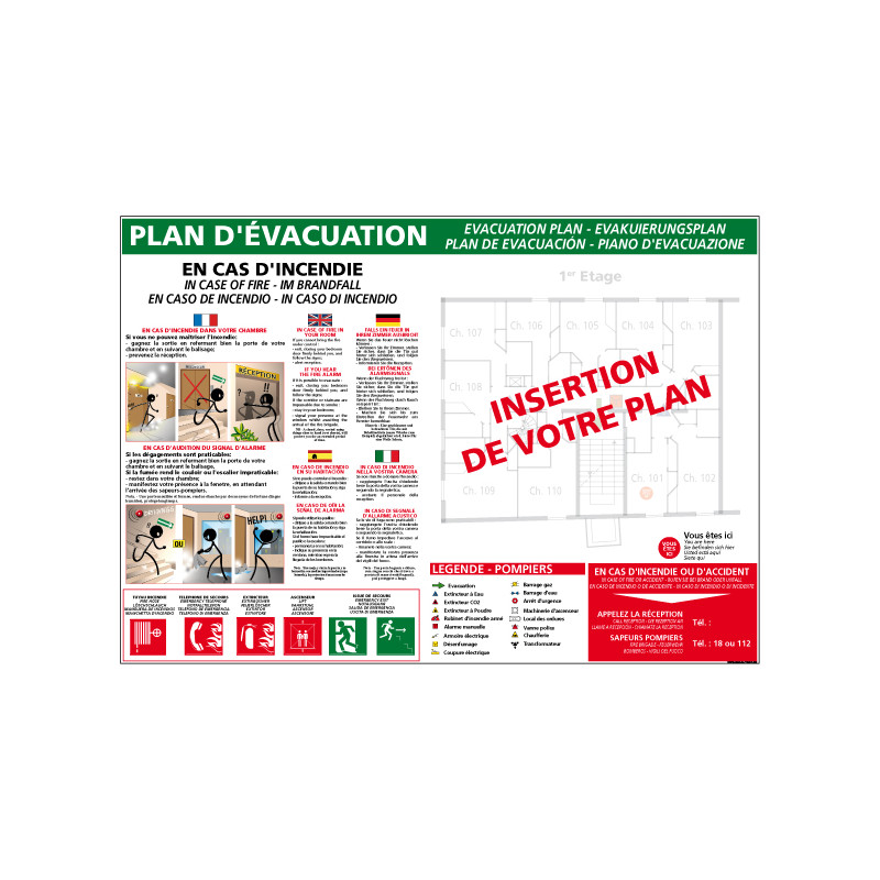 PANNEAU PLAN D'EVACUATION HOTEL - IMMEUBLE (A0368)