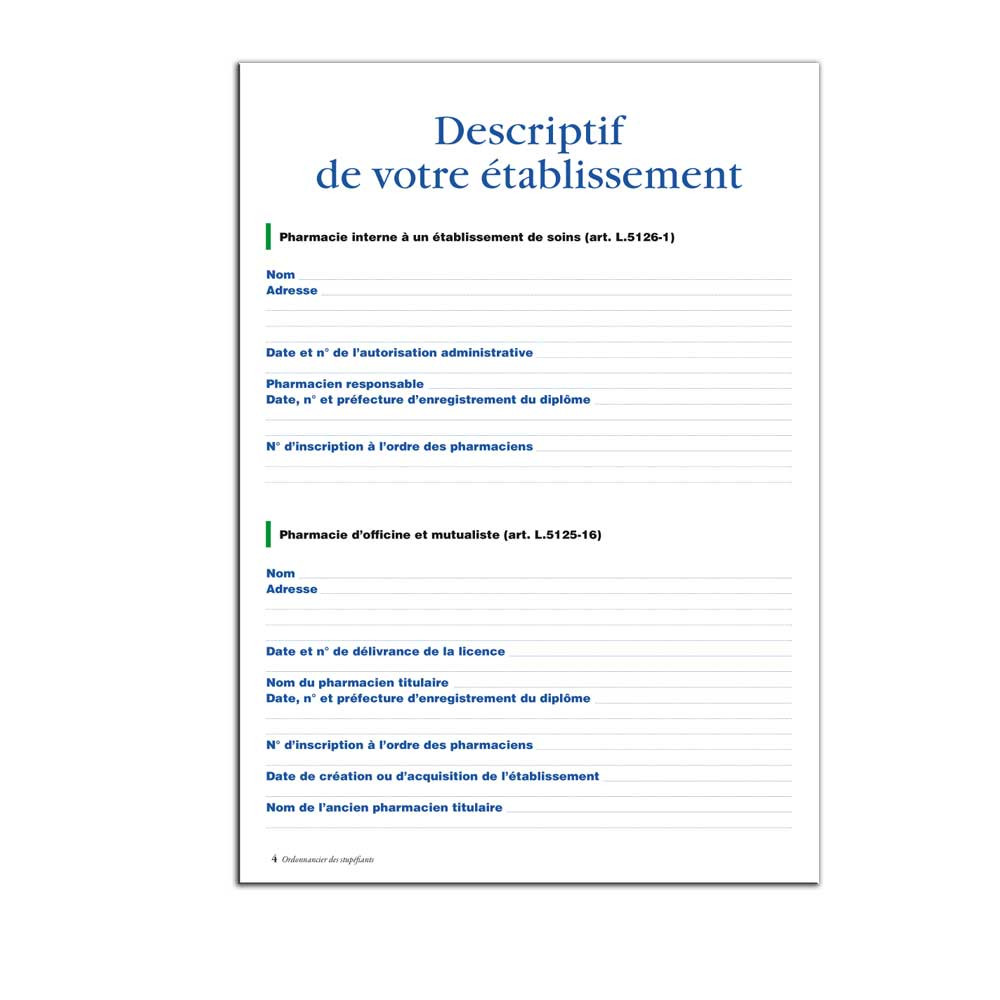 Registre Stupéfiants Officinal - Modèle P026 - 72 Pages - Conforme CSP