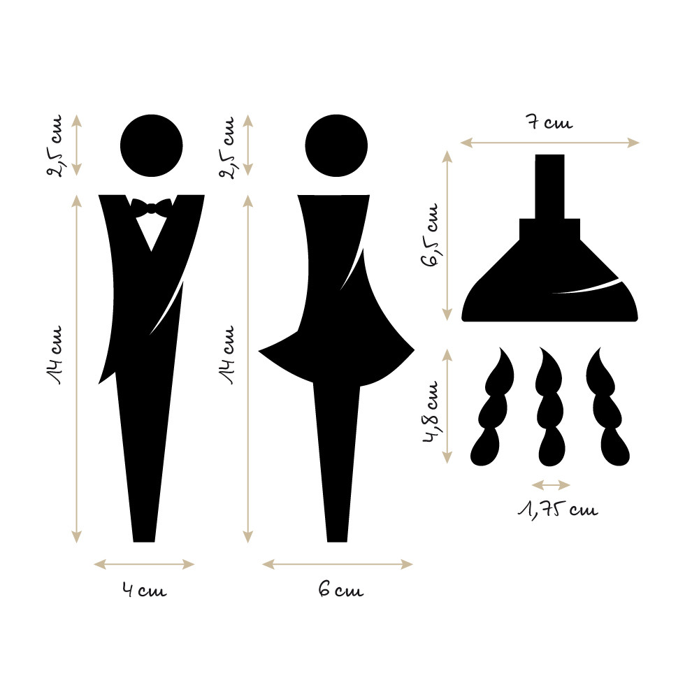 Plaque de porte douche 3D PLEXI noir, blanc, or ou argent avec dble face