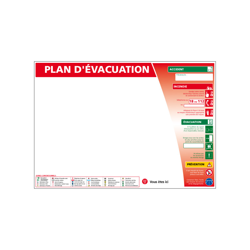 PANNEAU CONSIGNE DE SECURITE - PLAN D'EVACUATION (A0374)