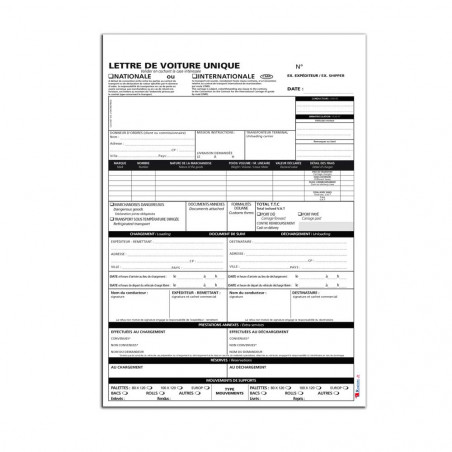 Lettre de voiture pour transport de marchandises - CMR international
