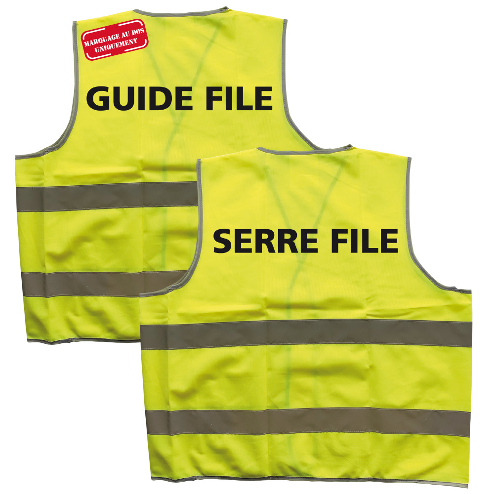 lot gilet de signalisation guide file  et serre file marquage au dos