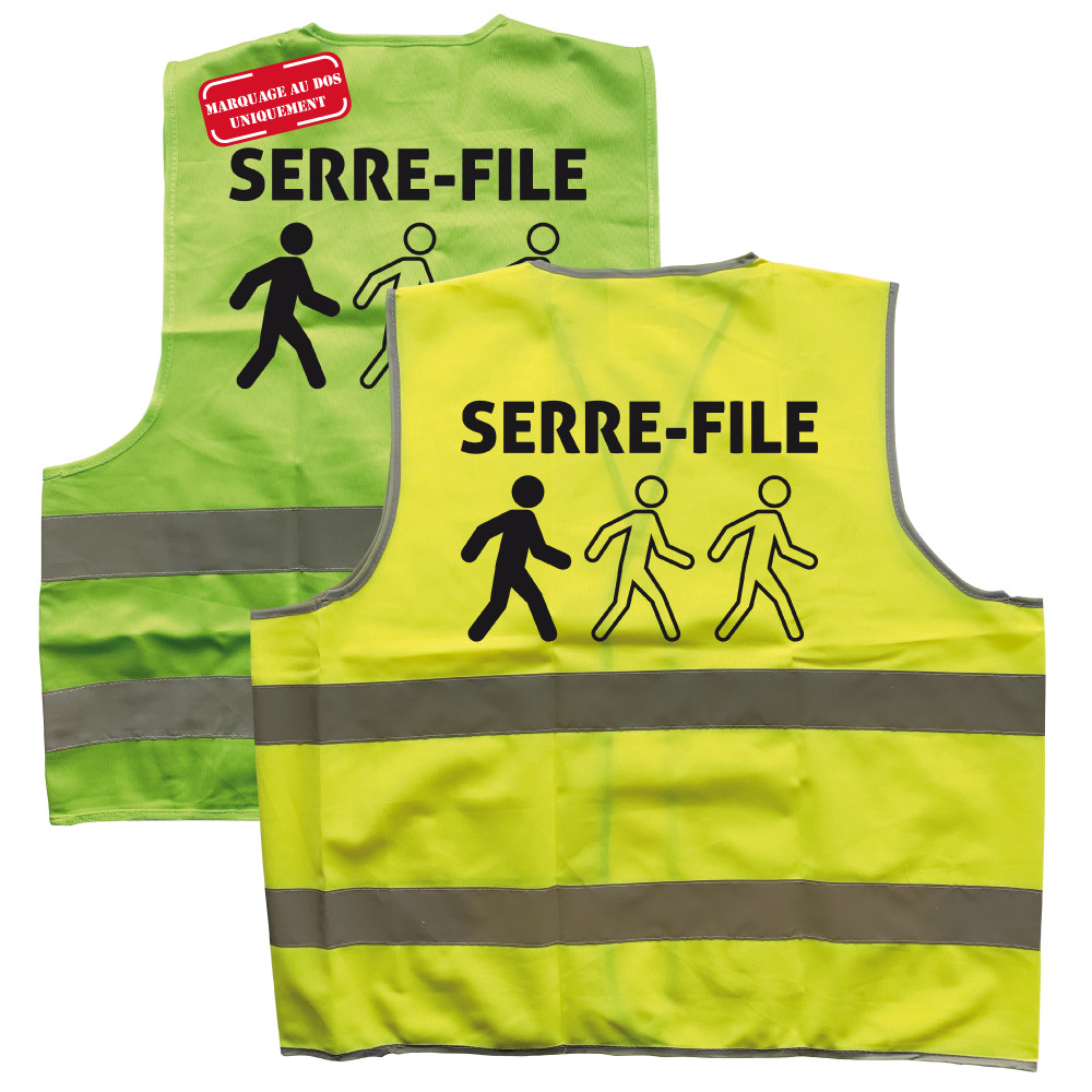 Gilet de signalisation Serre-file vert ou jaune marquage au dos