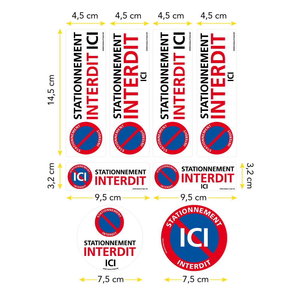 Mélange de 8 autocollants Stationnement Interdit Stickers interdit de stationner