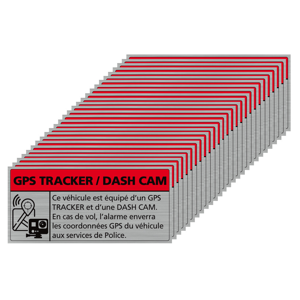 Lot de 27 étiquettes en alu brossé de sécurité pour vitre de voiture GPS TRACKER Lot de 27 étiquettes en alu brossé de sécurité pour vitre de voiture GPS TRACKER