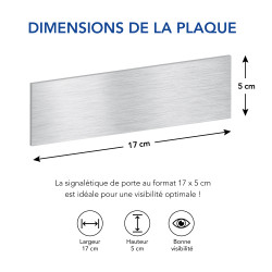 Plaque de porte rectangulaire accessible. Plaque alu brossé ou Autocollant souple 170 x 50 mm