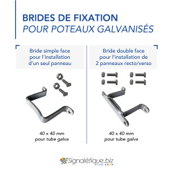 Bride double pour poteau 60 mm ou 80 mm fixation recto verso