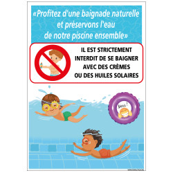 Panneau piscine baignade naturelle interdiction crème solaire