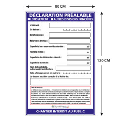 Panneau déclaration lotissement autres divisions format standard