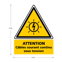 Autocollant Attention cables courant continu sous tension