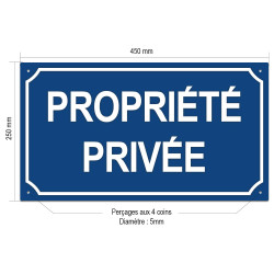 Plaque Propriété Privée en aluminium Bleu RAL 5010 450x250mm pré-percée