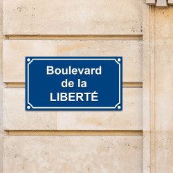 Plaque de rue tôle émaillée aluminium RAL 5010 à visser au mur