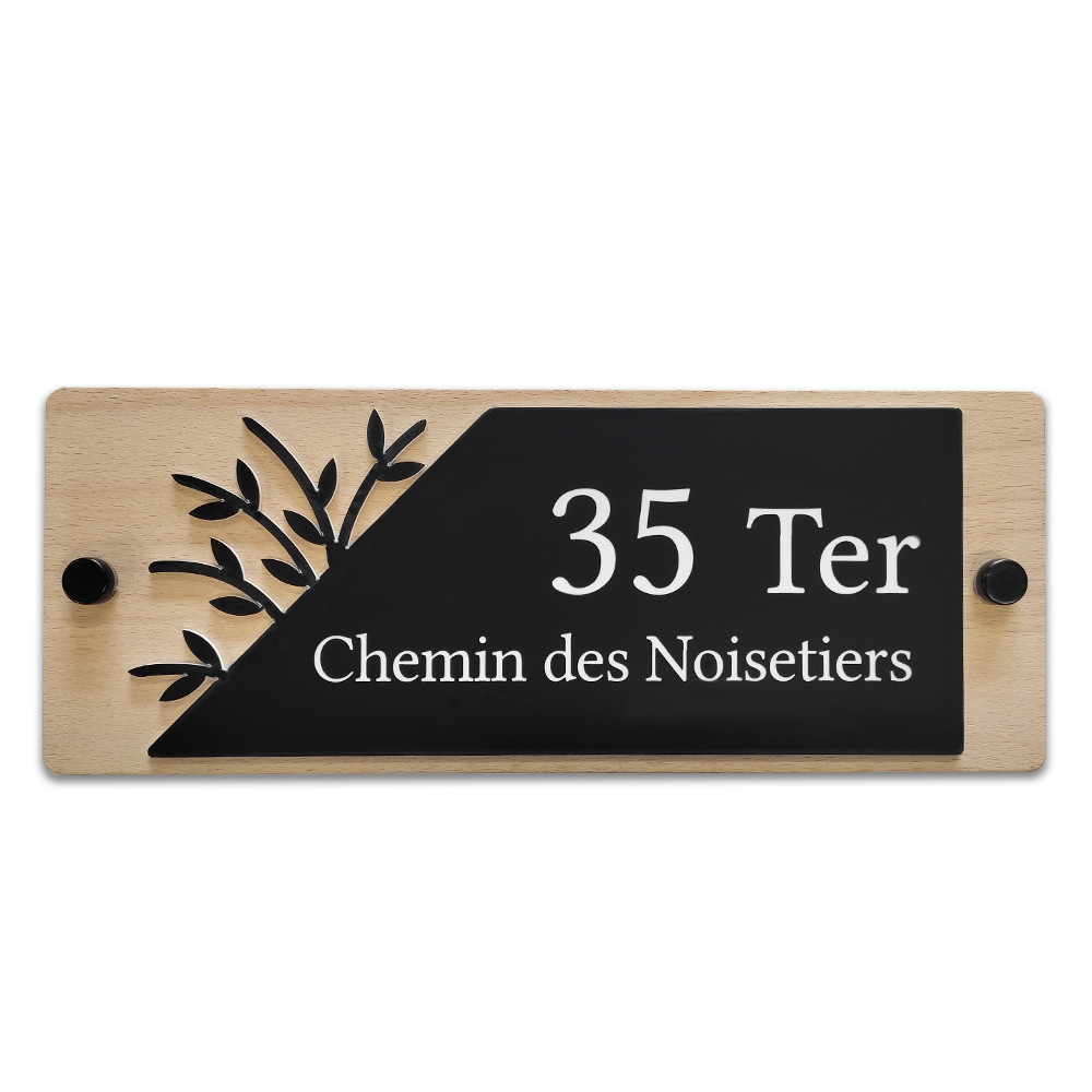 Plaque numéro de maison en bois et acrylique personnalisable