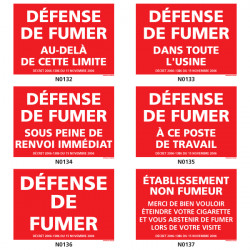 Panneau DEFENSE DE FUMER (usine, etablissement, etc.)