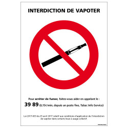 AFFICHE INTERDICTION DE VAPOTER (N0173)