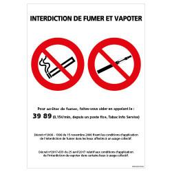 PANNEAU INTERDICTION DE FUMER ET VAPOTER (N0174)