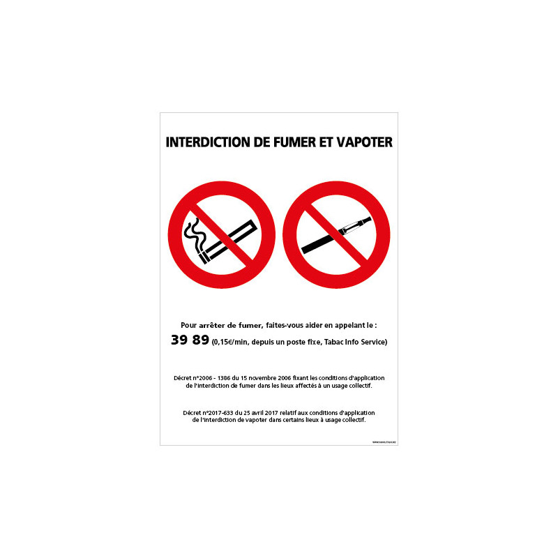 PANNEAU INTERDICTION DE FUMER ET VAPOTER (N0174)