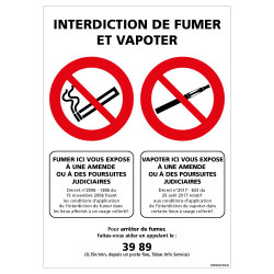 PANNEAU DE SIGNALISATION INTERDICTION DE FUMER ET DE VAPOTER (N0182)