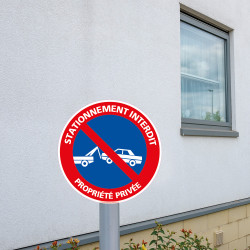 AUA SIGNALETIQUE Cartello 'Parcheggio Vietato Proprietà Privata' – Adesivo In Vinile Ø200 Mm, Resistente Per Esterni, Made In France
