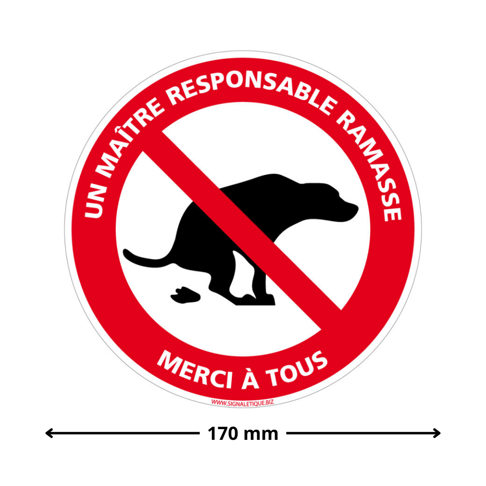 Panneau 'Un Maître Responsable Ramasse' - Diamètre 240mm - PVC 1mm - Intérieur/Extérieur