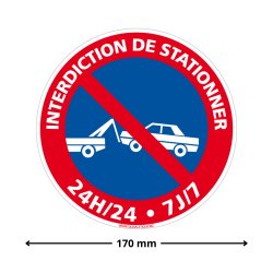 dimensions pancarte interdiction de stationner 24h/24 7j/7 170mm