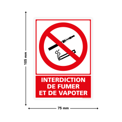 Dimensions panneaux interdiction de fumer et de vapoter 75 x 105mm