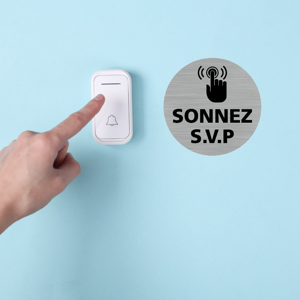 AUA SIGNALETIQUE - Placca Per Porta 'Suonare' In PVC Con Adesivo - 130x130 Mm - Angoli Arrotondati