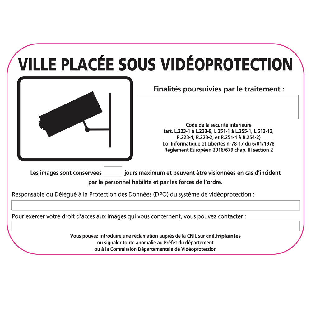 Panneau Ville sous vidéoprotection (VPV001) Gamme Bretagne Classe 1