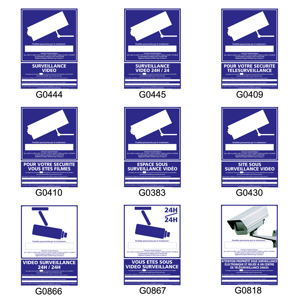 Panneaux de SURVEILLANCE VIDEO (securite, 24h/24, etc.)